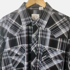 Gibson Western Shirt Mens XL Gray Red Plaid Pearl Snap Metallic Cowboy Casual